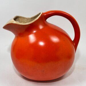 Vtg Tilt Ball Pitcher USA Pottery Ice Lip Ceramic Orange Farmhouse Art Deco 40s